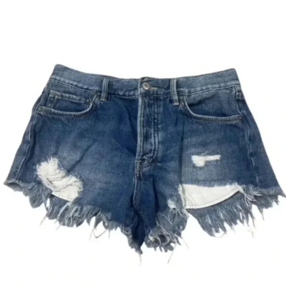 We The Free Cut Off Jeans Frayed Hem Dark Wash‎ Women’s Denim Shorts Size 27